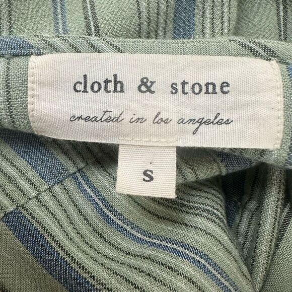 Cloth & Stone Women's S Button Back Linen Tee Shirt Dress Sage Green Stripe - Picture 7 of 11